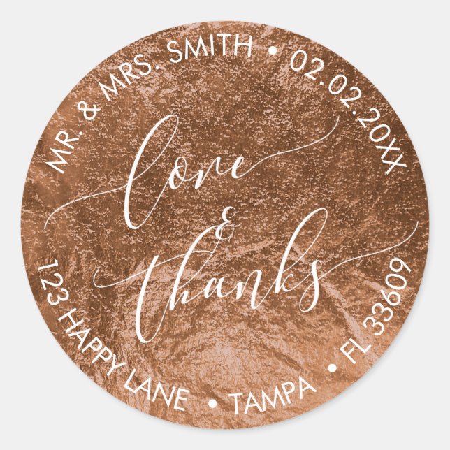 Adesivo PixDezines LOVE+OBRIGADOS FAUX FOIL, COBRE (Frente)