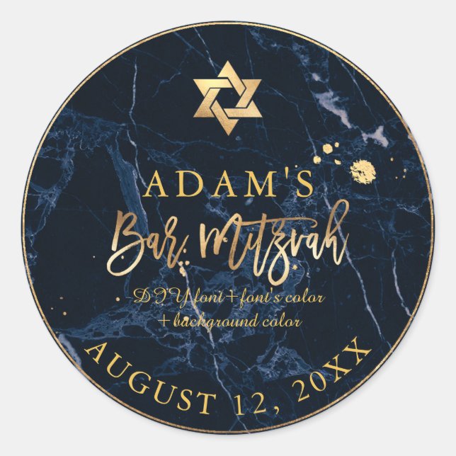 Adesivo PixDezines Marble Mitzvah Stickers/Azul Meia-Noite (Frente)