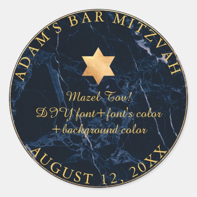 Adesivo PixDezines Marble Mitzvah Stickers/Azul Meia-Noite (Frente)