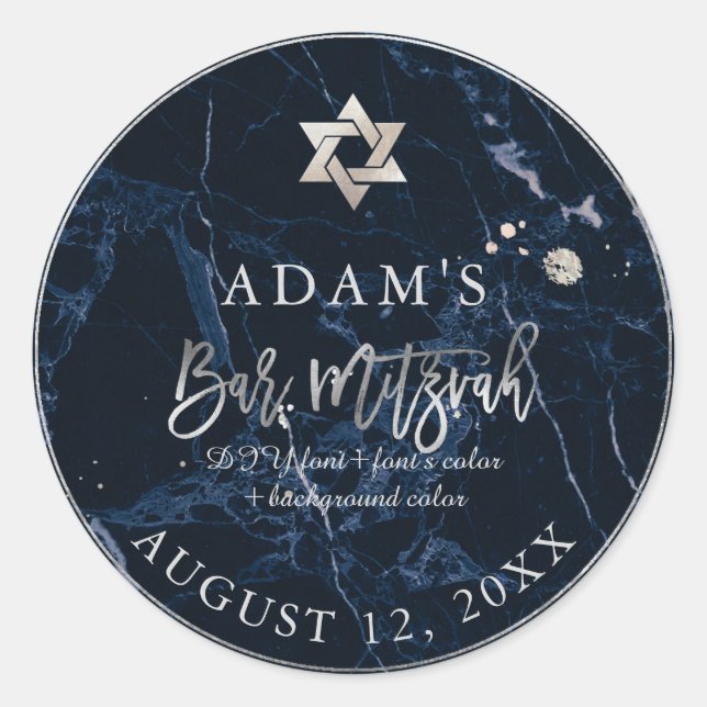Adesivo PixDezines Marble Mitzvah Stickers/Azul Meia-Noite (Frente)