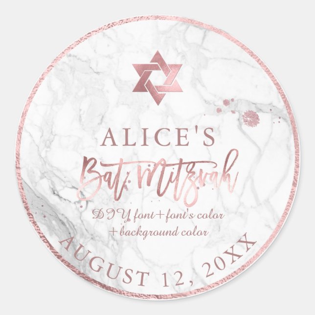 Adesivo PixDezines Marble Mitzvah Stickers/Rosa Dourado (Frente)