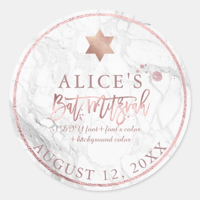 Adesivo PixDezines Marble Mitzvah Stickers/Rosa Dourado (Frente)