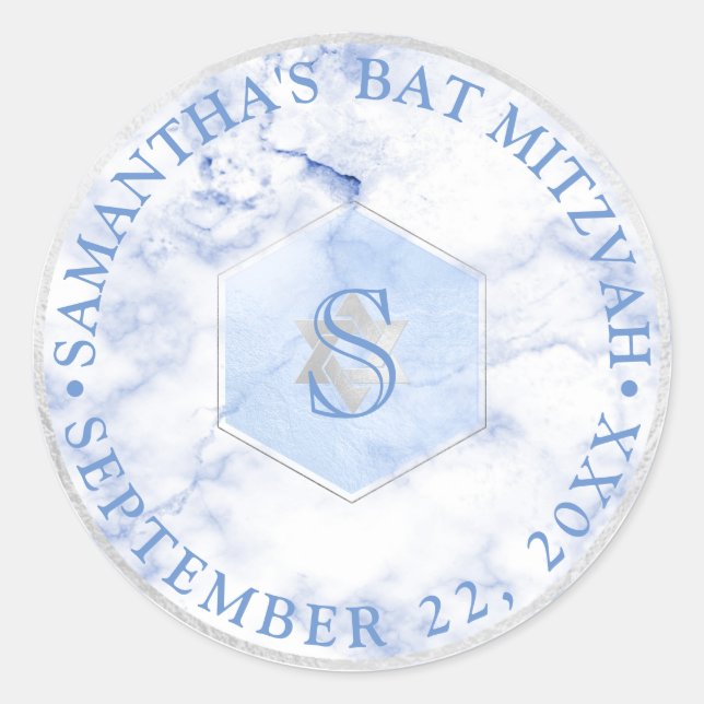Adesivo PixDezines Monograma Azul Honeycomb Mitzvah (Frente)