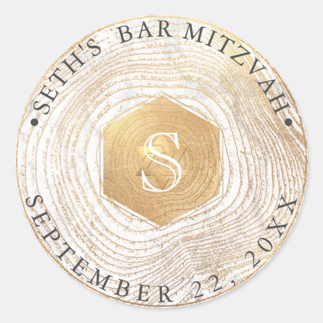 Adesivo PixDezines Monograma Faux Dourada Rings Mitzvah (Frente)