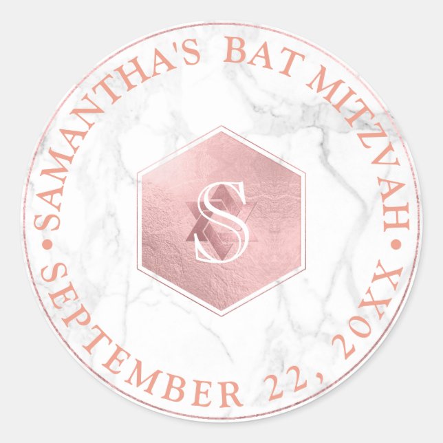 Adesivo PixDezines Monograma Rosa Honeycomb Mitzvah (Frente)