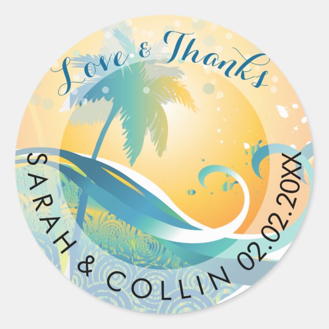 Adesivo PíxDezines pôr do sol/ondas retro/palmeiras (Frente)