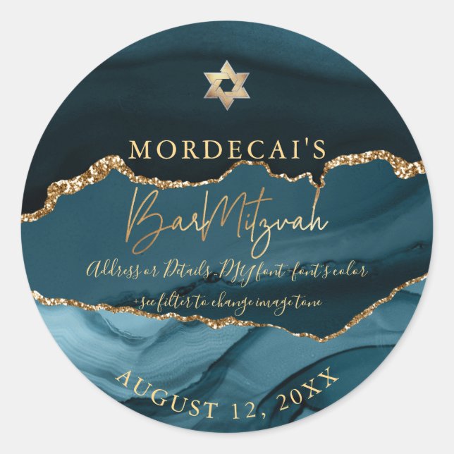 Adesivo PixDezines Watercolor Agate Bar Mitzvah Clas (Frente)