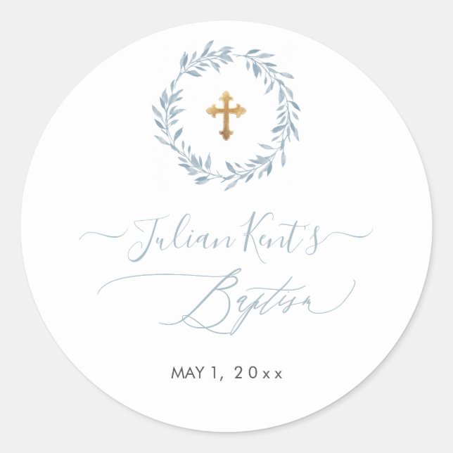 Adesivo PixDezines Watercolor Dusty Blue Wreath Convite (Frente)