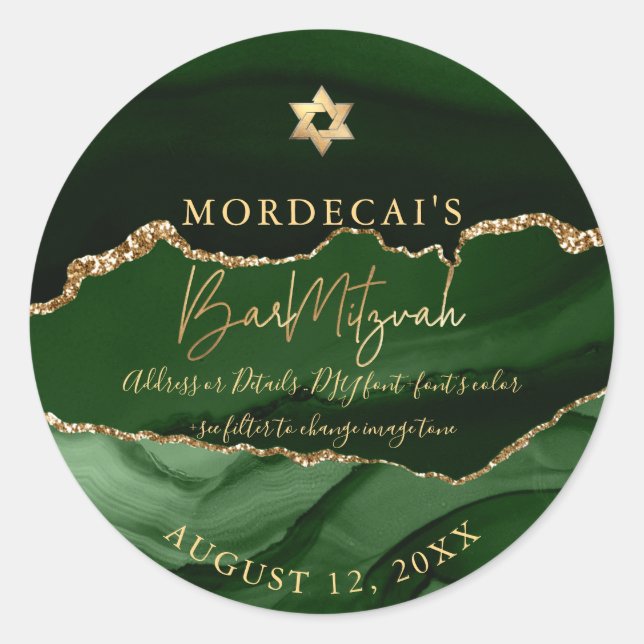 Adesivo PixDezines Watercolor Emerald Agate Bar Mitzvah (Frente)