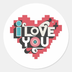 Adesivo Pixel Heart Eu Te Amo Tipografia Retro