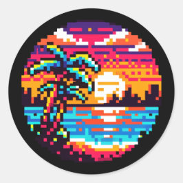 Adesivo Pixel Paradise: Retro Natureza Tropical Sunset De 