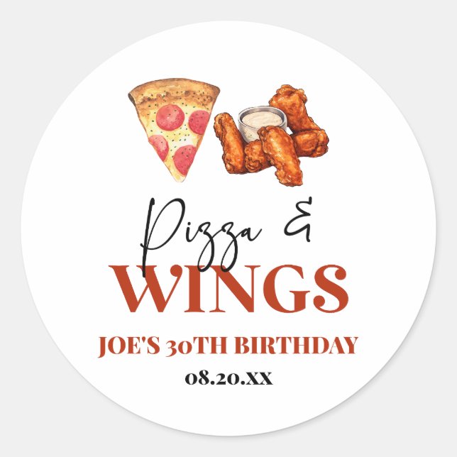 Adesivo Pizza and Wings Birthday Party (Frente)