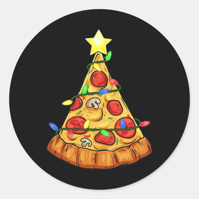 Adesivo Pizza Árvore de Natal Luzes Diversas Rapazes Crian (Frente)