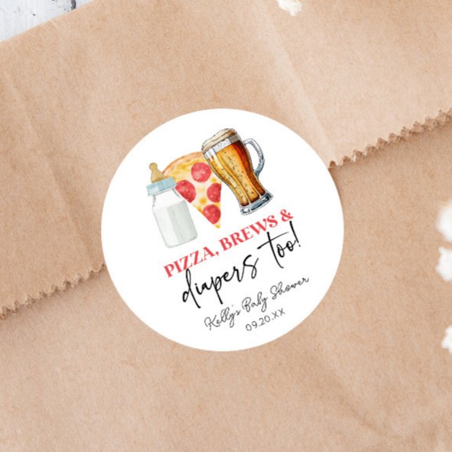 Adesivo Pizza Brews e Fraldas também! Chá de fraldas (Criador carregado)