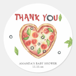 Adesivo pizza coração aquarela baby shower OBRIGADA