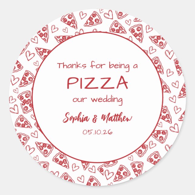Adesivo Pizza De Casamento Após Festa Vermelha, Desenhada  (Frente)