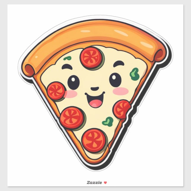 Adesivo Pizza de desenho animado feliz com pepperoni (Folha)