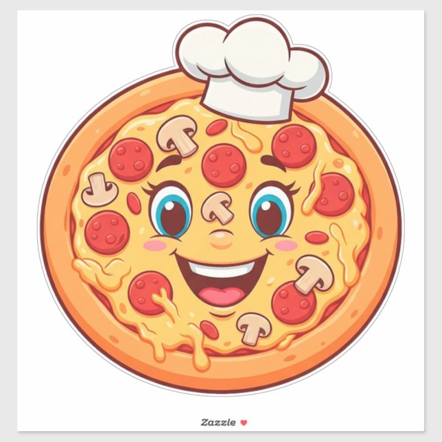 Adesivo Pizza de desenho animado feliz com pepperoni (Folha)