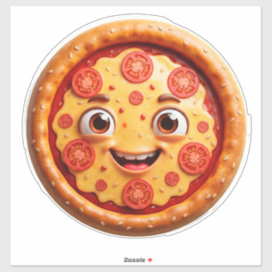 Adesivo Pizza de desenho animado feliz com pepperoni