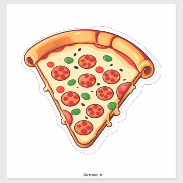 Adesivo Pizza de desenho animado feliz com pepperoni (Folha)