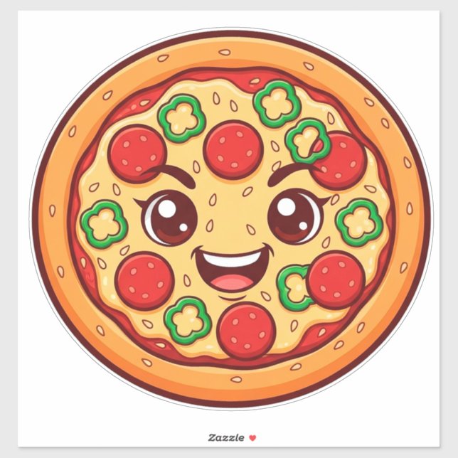 Adesivo Pizza de desenho animado feliz com pepperoni (Folha)