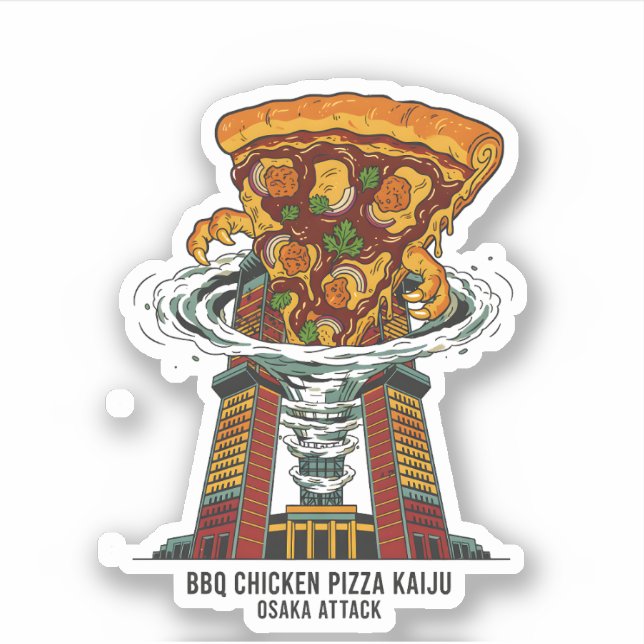 Adesivo Pizza de Frango BBQ Kaiju Osaka Ataque Monstro Art (Frente)