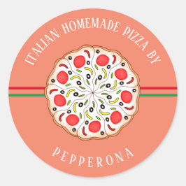 Adesivo pizza de pepperoni personalizada rosa negócio em c
