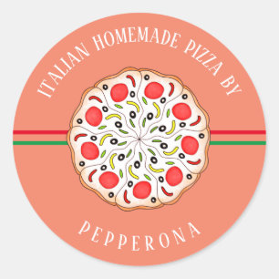 Adesivo pizza de pepperoni personalizada rosa negócio em c