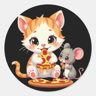 Adesivo pizza engraçada comendo pizza de gato comendo rato