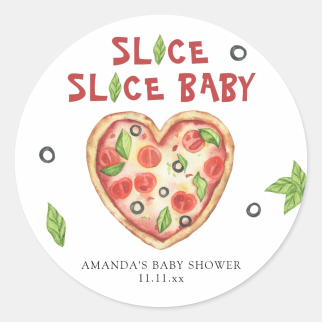 Adesivo pizza heart watercolor baby shower  (Frente)