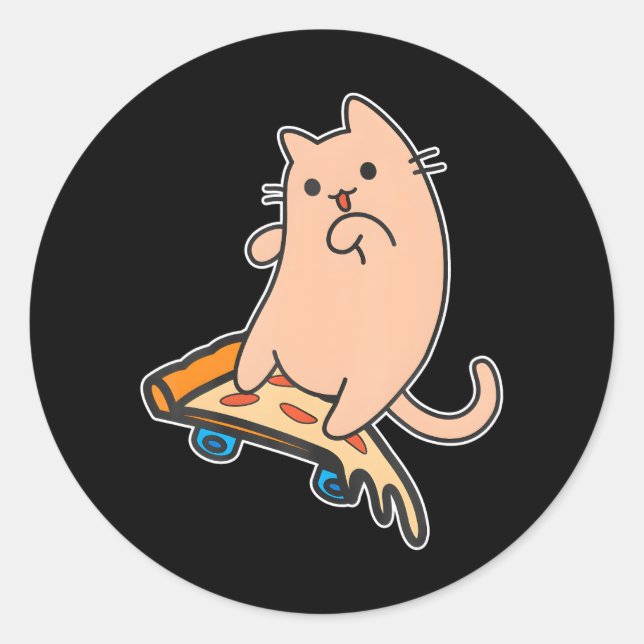 Adesivo Pizza Pepperoni de Skateboard e Gato (Frente)
