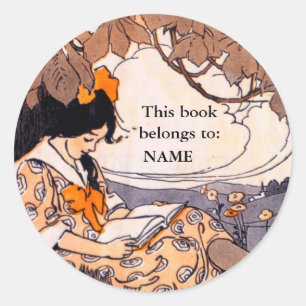 Adesivo Placa de livro da leitura da menina do vintage