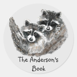 Adesivo Placa de livros da família Raccoon para personaliz