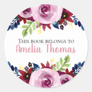 Adesivo Placa de Livros Floral 'This Book Belongs'