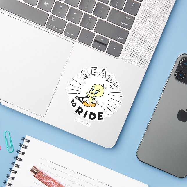 Adesivo Placa Surfboard TWEETY™ - Pronta para circular (Notebook com iPhone)