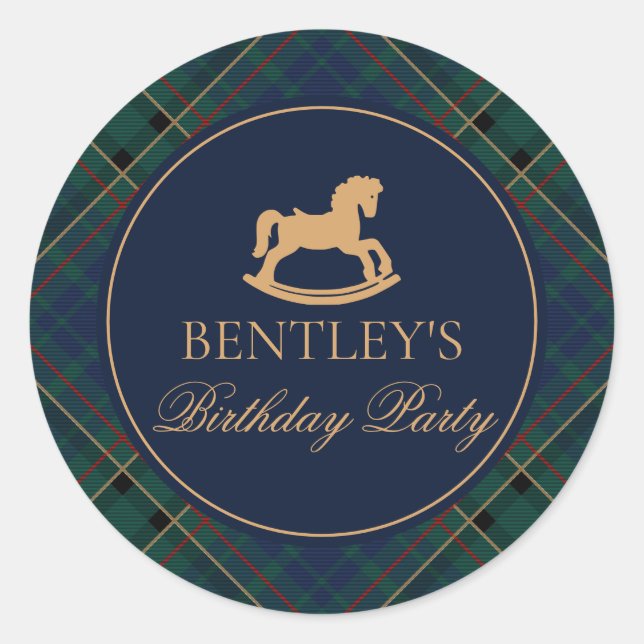 Adesivo Plaid Rocking Horse Birthday Party Envelope Seal (Frente)