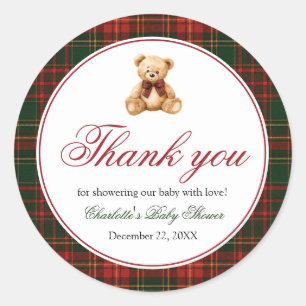 Adesivo Plaid Vermelho de Natal Urso de Pelúcia de Inverno