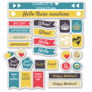 Adesivo planejador retro do coração do amor da coroa da