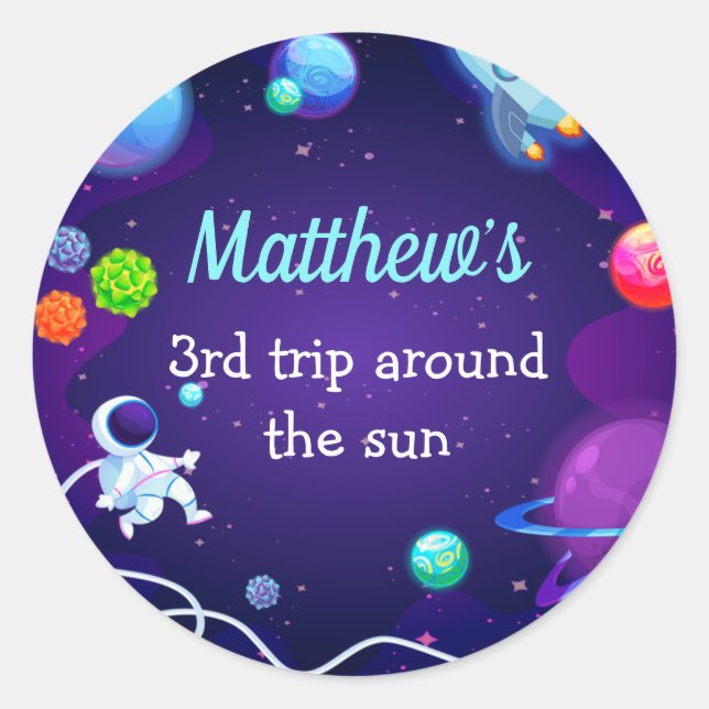 Adesivo Planeta Astronauta Azul aniversário de 3 anos do E (Frente)