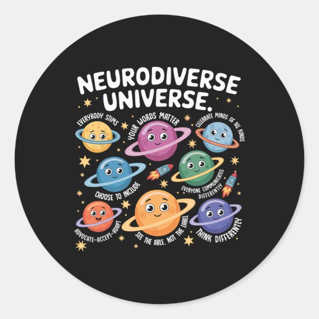 Adesivo Planetas de Inclusão do Autismo Universo Neurodive (Frente)