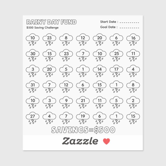 Adesivo Plano de Orçamento Desafio do Fundo Rainy Day de 5 (Folha)