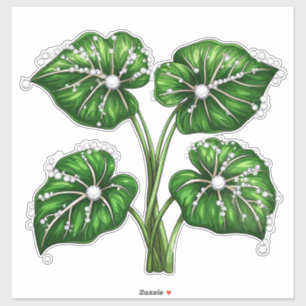 Adesivo Planta Verde Luxuosa Com Folhas Adornadas Com Diam