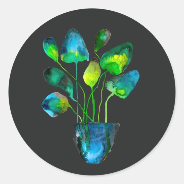 Adesivo Plantas aquáticas de arte verde e abstrato azul (Frente)