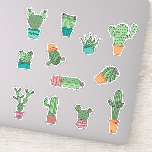 Adesivo Plantas de Cactus Desenhadas à Mão em Potes Emba