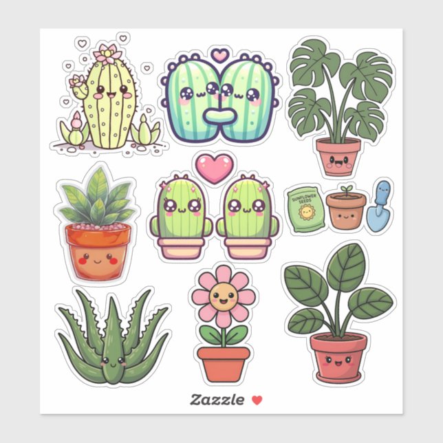 Adesivo Plantas Kawaii Fofas (Folha)