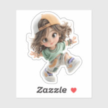 Playful Cap Girl – Premium Chibi Art Sticker