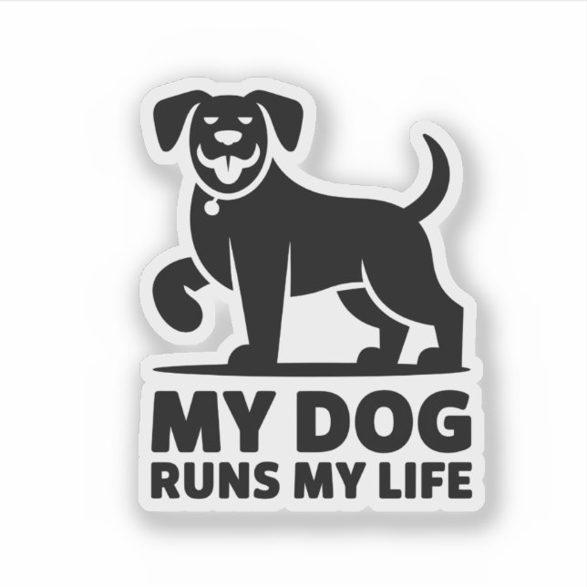 Adesivo Playful Dog Outline "My Dog Runs My Life" Art (Frente)