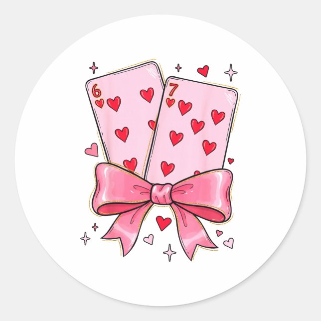 Adesivo Playing Cards 6 7 Of Hearts 67 Six Seven Meme Bow  (Frente)