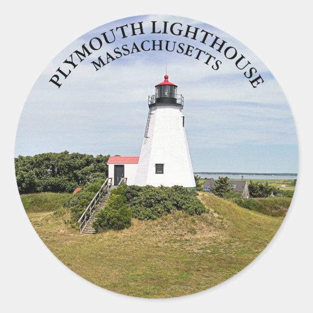 Adesivo Plymouth Lighthouse, Massachusetts Round Stickers (Frente)
