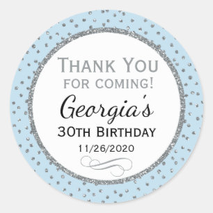 Adesivo Pó Azul Prata Aniversário Obrigado Marca Favorável